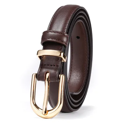 Women's First Layer Cowhide Pin Buckle Korean Style Trendy All matching Coffee Gold Buckle - Shop at LoveMi