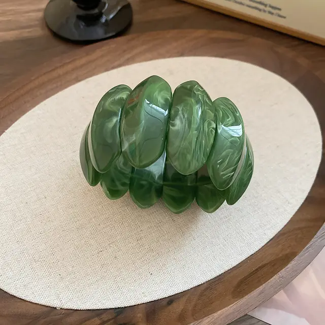 Blooming Oval Acrylic Stretch Bracelet Niche Unique Design Green - Shop at LoveMi