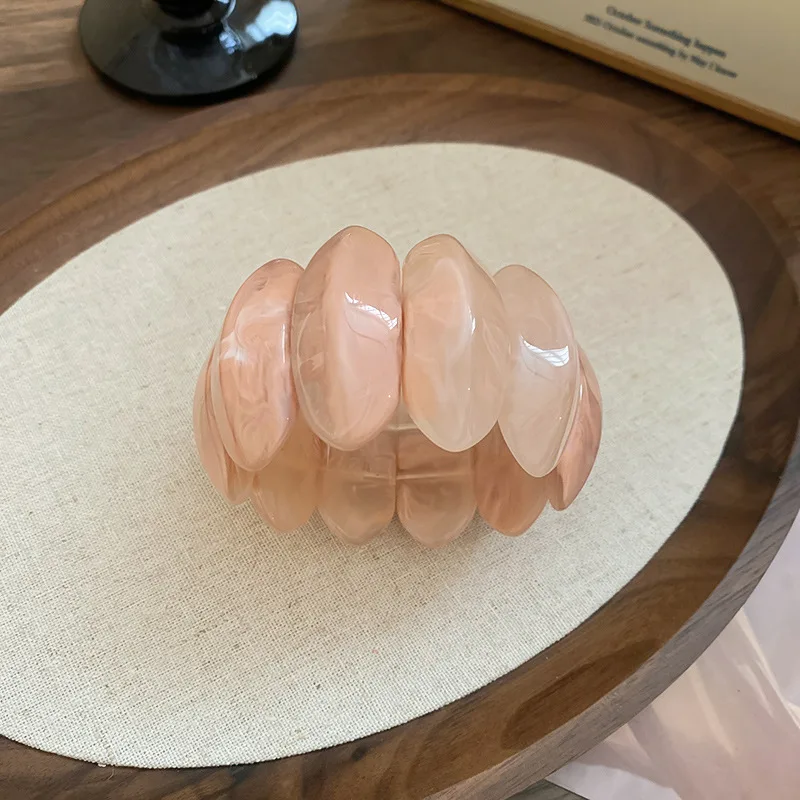 Blooming Oval Acrylic Stretch Bracelet Niche Unique Design - Pink - View 1