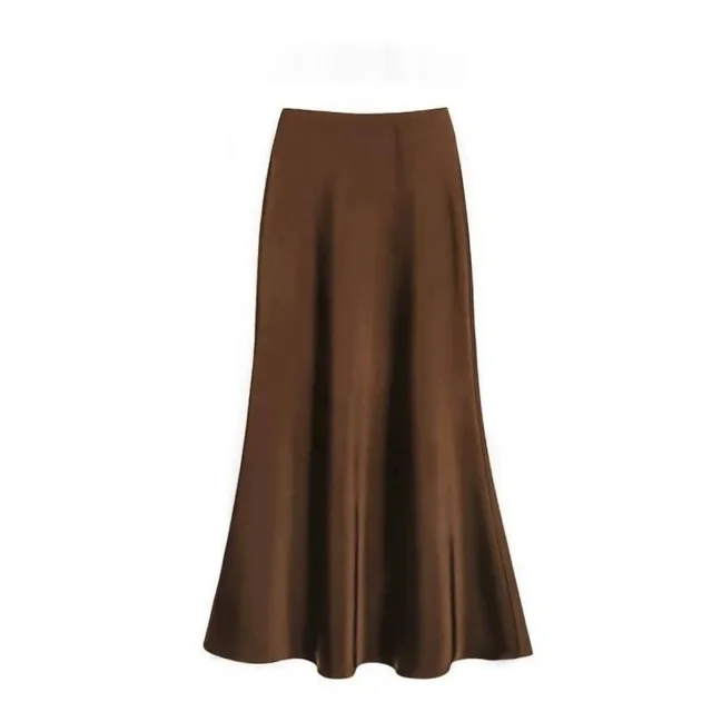 Satin Long Sleeve Women's Spring And Autumn Chiffon Shirt Brown Skirt - Shop at LoveMi