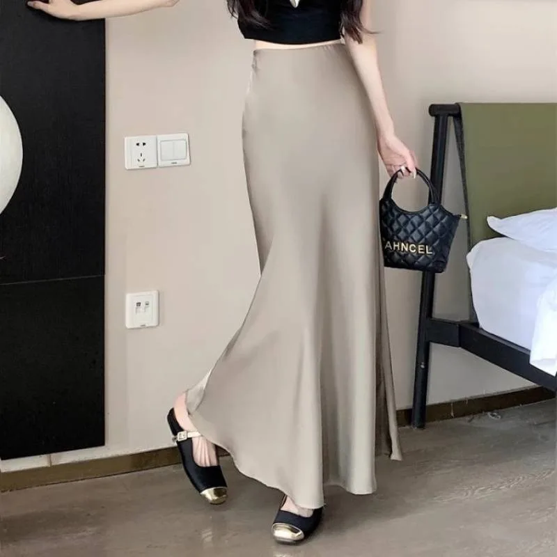 Satin Long Sleeve Women's Spring And Autumn Chiffon Shirt - Champagne Skirt-S