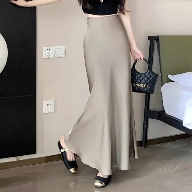 Satin Long Sleeve Women's Spring And Autumn Chiffon Shirt Champagne Skirt - Shop at LoveMi