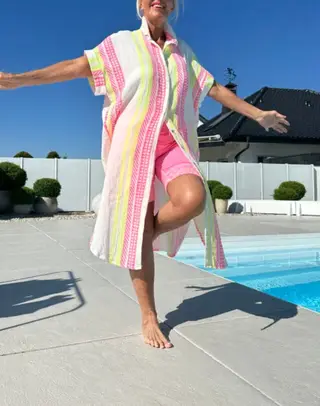 Printed Shirt Collar Vacation Style Button Cardigan - Color - View 1