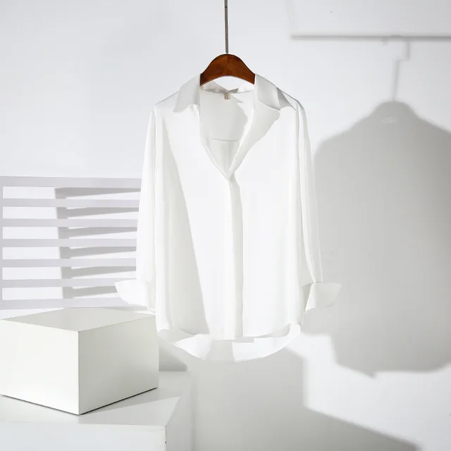 Satin Women's Long sleeved Professional Anti wrinkle Shirt White - Shop at LoveMi