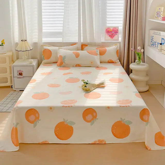 Summer Washed Cotton Bed Sheet Student Dormitory Love Orange - Shop at LoveMi