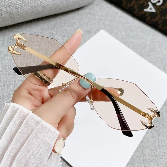 Frameless Grapple Polygonal Sunglasses Hip Hop Trend Gold Frame Champagne Piece - Shop at LoveMi