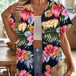 Casual Wild Plant Pattern Women's Short-sleeved Shirt - Y001-2Xl
