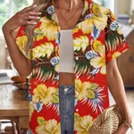 Casual Wild Plant Pattern Women's Short-sleeved Shirt - Y005-Xl