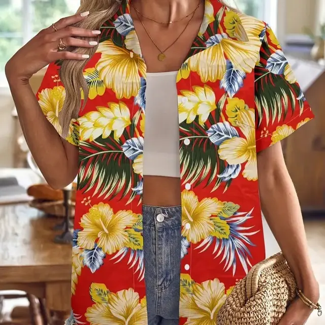 Casual Wild Plant Pattern Women's Short sleeved Shirt Y005 - Shop at LoveMi