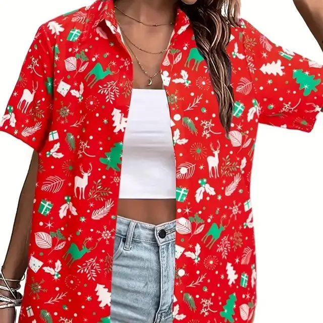 Casual Wild Plant Pattern Women's Short sleeved Shirt Y024 - Shop at LoveMi