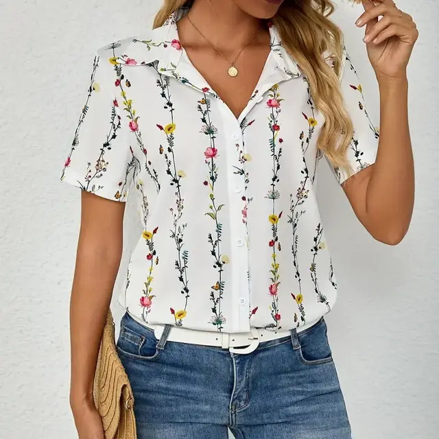 Casual Wild Plant Pattern Women's Short sleeved Shirt Y030 - Shop at LoveMi