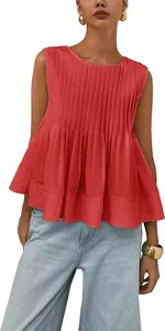Pleated Slim-fit Loose Vest Shirt - Watermelon Red