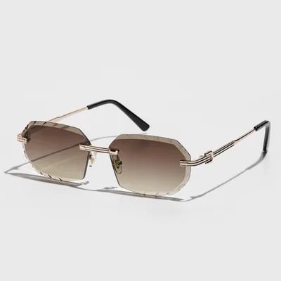 Metal Frameless Diamond Cut Sunglasses Progressive Brown - Shop at LoveMi