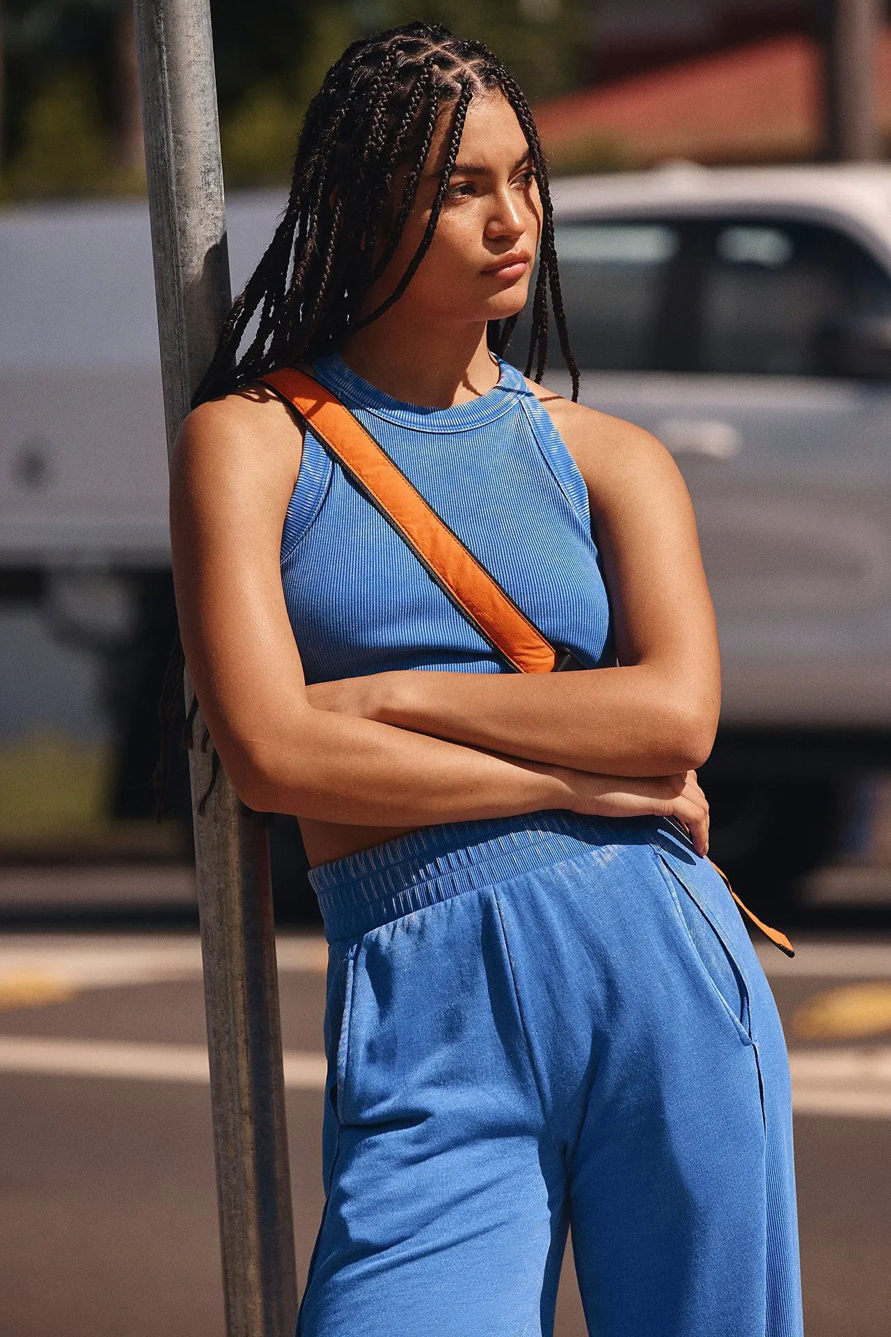 Fashion Casual Women's Solid Color High-elastic Body Shaping Short Sleeve Wide Leg Pants Suit - Blue
