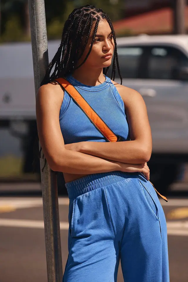 Fashion Casual Women's Solid Color High elastic Body Shaping Short Sleeve Wide Leg Pants Suit Blue - Shop at LoveMi