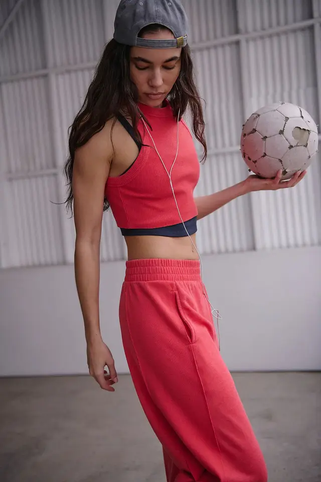 Fashion Casual Women's Solid Color High elastic Body Shaping Short Sleeve Wide Leg Pants Suit Red - Shop at LoveMi