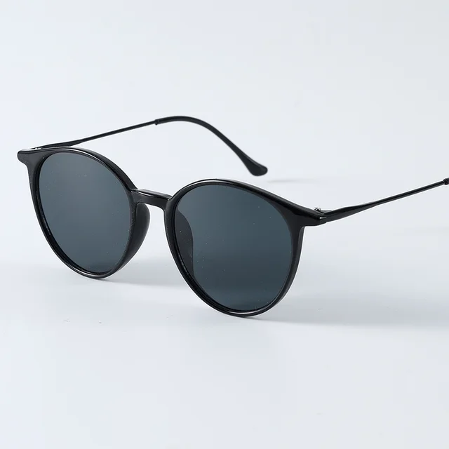 New Artistic Round Frame Women's All match Face looking Small Sunglasses Black Leg Gray Piece - Shop at LoveMi