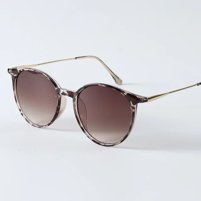 New Artistic Round Frame Women's All match Face looking Small Sunglasses White Leopard Print Double Tea - Shop at LoveMi