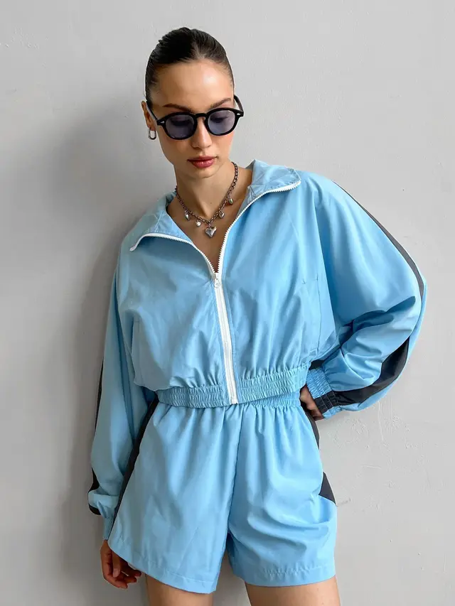 Women's Long sleeved Zipper Sport Cardigan Coat Shorts Suit Casual Blue New - Shop at LoveMi
