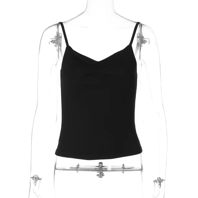 New Fashion V neck Basic Style Solid Color Slim Strap Backless Vest Black - Shop at LoveMi