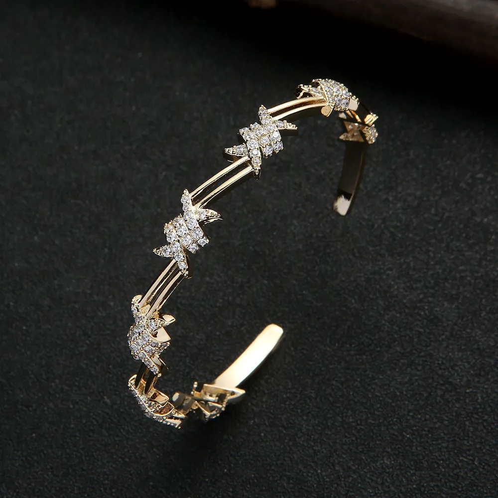 Geometric Zircon Open-ended Bracelet Formal Dress Accessories - Champagne Gold - View 1