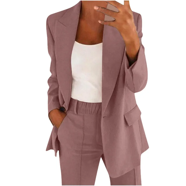 Fashion Button Slim Lapel Cardigan Temperament Suit Coat Suit Nude Pink - Shop at LoveMi