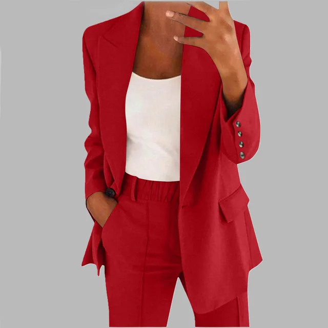 Fashion Button Slim Lapel Cardigan Temperament Suit Coat Suit Red - Shop at LoveMi