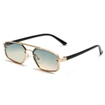 Women's Fashion Retro Small Frame Metal Sun Glasses - Gold Frame Green Pink