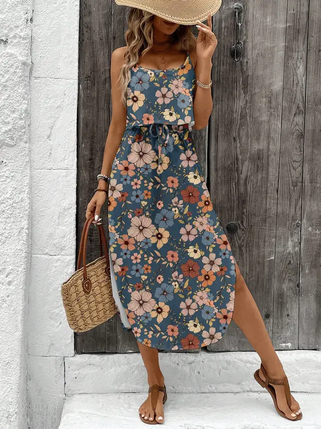 European And American style Floral Camisole Skirt Two piece Set Navy - Shop at LoveMi