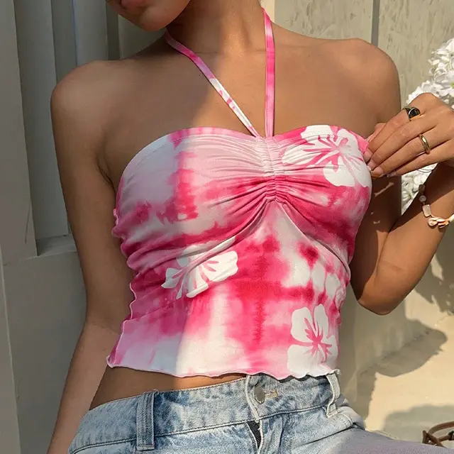 Holiday Halter Spaghetti Straps Top Tie Dye Vest Tube Top Women's Clothing Color - Shop at LoveMi
