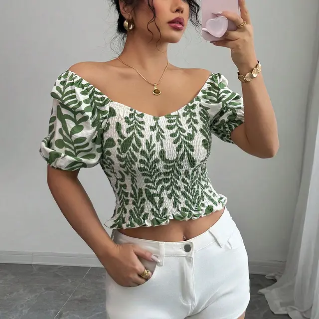 Women's Short Shirt Smocking Slim Top Color - Shop at LoveMi