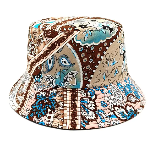 Paisley Bucket Hat Color Matching Printing Double sided Wear Brown - Shop at LoveMi
