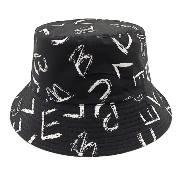 Love Letter Pattern Digital Printing Bucket Hat Black - Shop at LoveMi