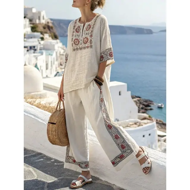 Mixed Color Stripe Casual Loose Wide Leg Cropped Pants Suit 7 Models - Shop at LoveMi