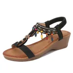 Rhinestone Sandals Korean Style Platform Wedge Women's Shoes - Black