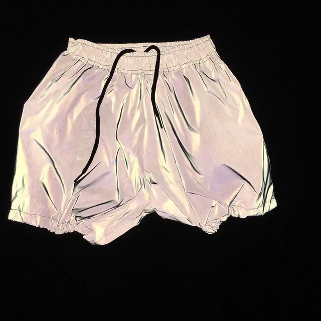 Women's Full Reflective Drawstring At Hem Wide Leg Shorts Gray - Shop at LoveMi