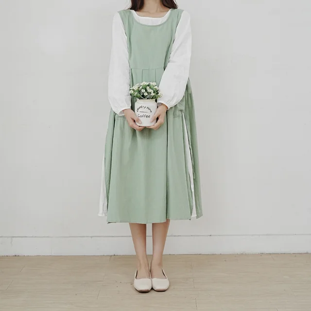 Plus Size Korean Floral Around Dress Slit Apron Light Green - Shop at LoveMi