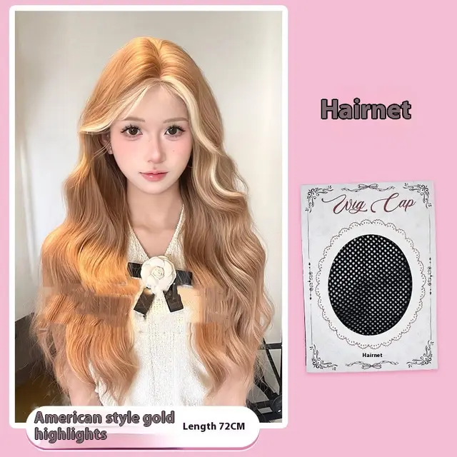 One word Lace Long Curly Hair Natural Full head Wig American Dyed Gold - Shop at LoveMi