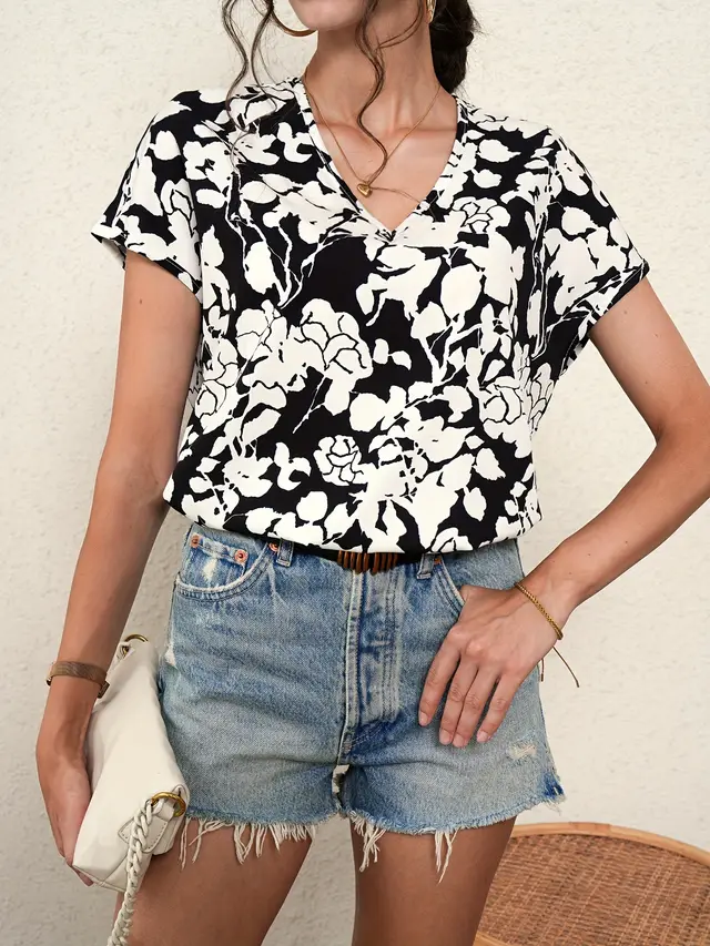Summer Casual Short Sleeve T shirt Top Women Black - Shop at LoveMi