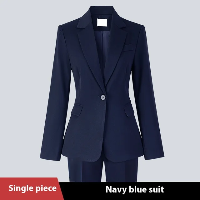 Women's Minimalist Formal Button Up Suit Jacket Long Sleeve Navy Blue Suit - Shop at LoveMi