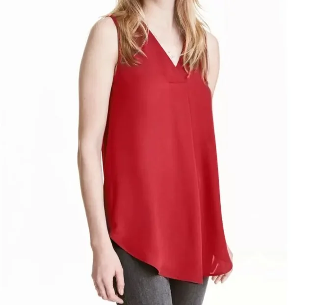 Loose Casual Solid Color Sleeveless Women's Temperament Wild Shirt 35 Red - Shop at LoveMi