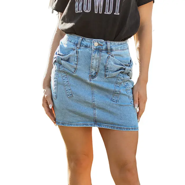 Personalized Trendy High Waist Denim Skirt Blue - Shop at LoveMi