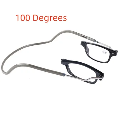 Anti lost Silicone Magnet Hanging Neck Foldable Presbyopic Glasses Black Frame Gray Feet - Shop at LoveMi