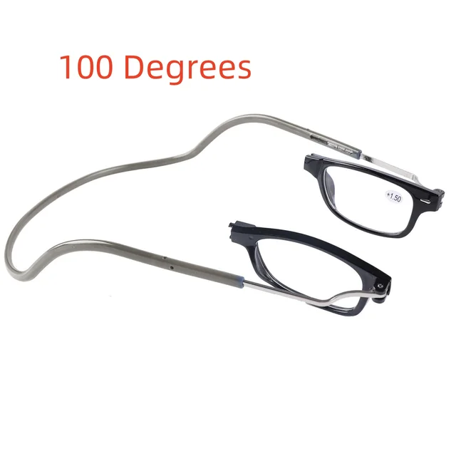 Anti lost Silicone Magnet Hanging Neck Foldable Presbyopic Glasses Black Frame Gray Feet - Shop at LoveMi