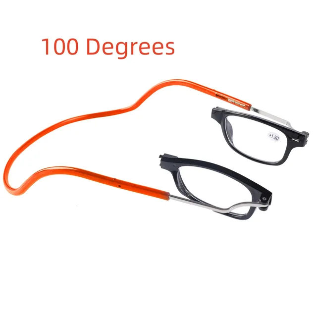 Anti lost Silicone Magnet Hanging Neck Foldable Presbyopic Glasses Black Frame Orange Feet - Shop at LoveMi