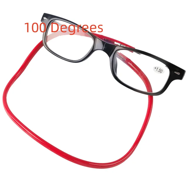 Anti lost Silicone Magnet Hanging Neck Foldable Presbyopic Glasses Black Frame With Red Feet - Shop at LoveMi