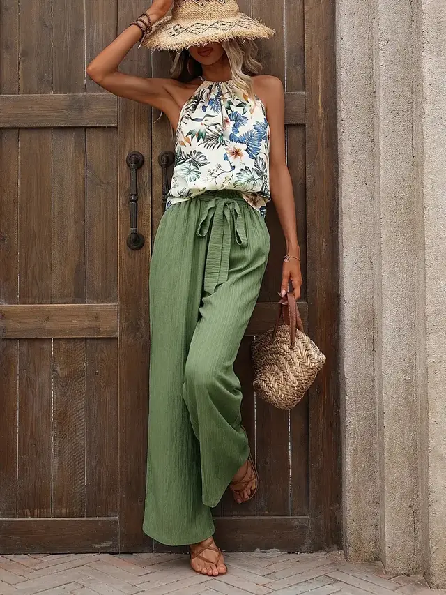 Sleeveless Top And Trousers Advanced Two piece Suit Cyan - Shop at LoveMi