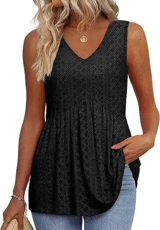 Women's Elegant Sleeveless V-neck Elegant Ruffle Top - Black