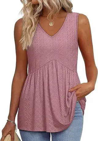 Women's Elegant Sleeveless V-neck Elegant Ruffle Top - Lotus Root Color