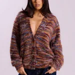 Winter Stripe Knitted Sweater Ins Button Cardigan Long Sleeved V-neck Cropped Tops For Women - 1 Style-S